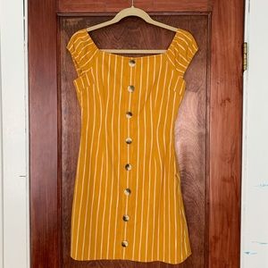 Derek Heart yellow white striped button down dress